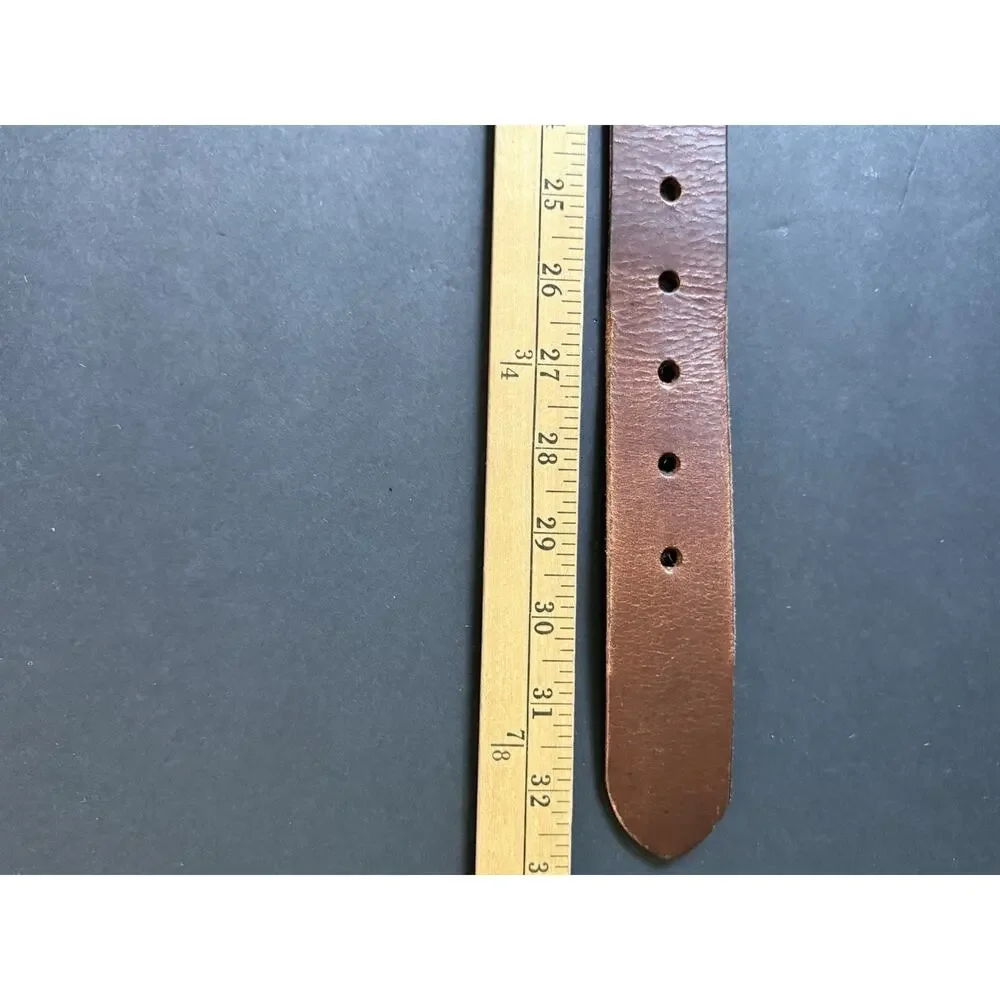 Womens Brown Leather Belt Size 28 Brass Buckle Casual Cowboy Boho Western